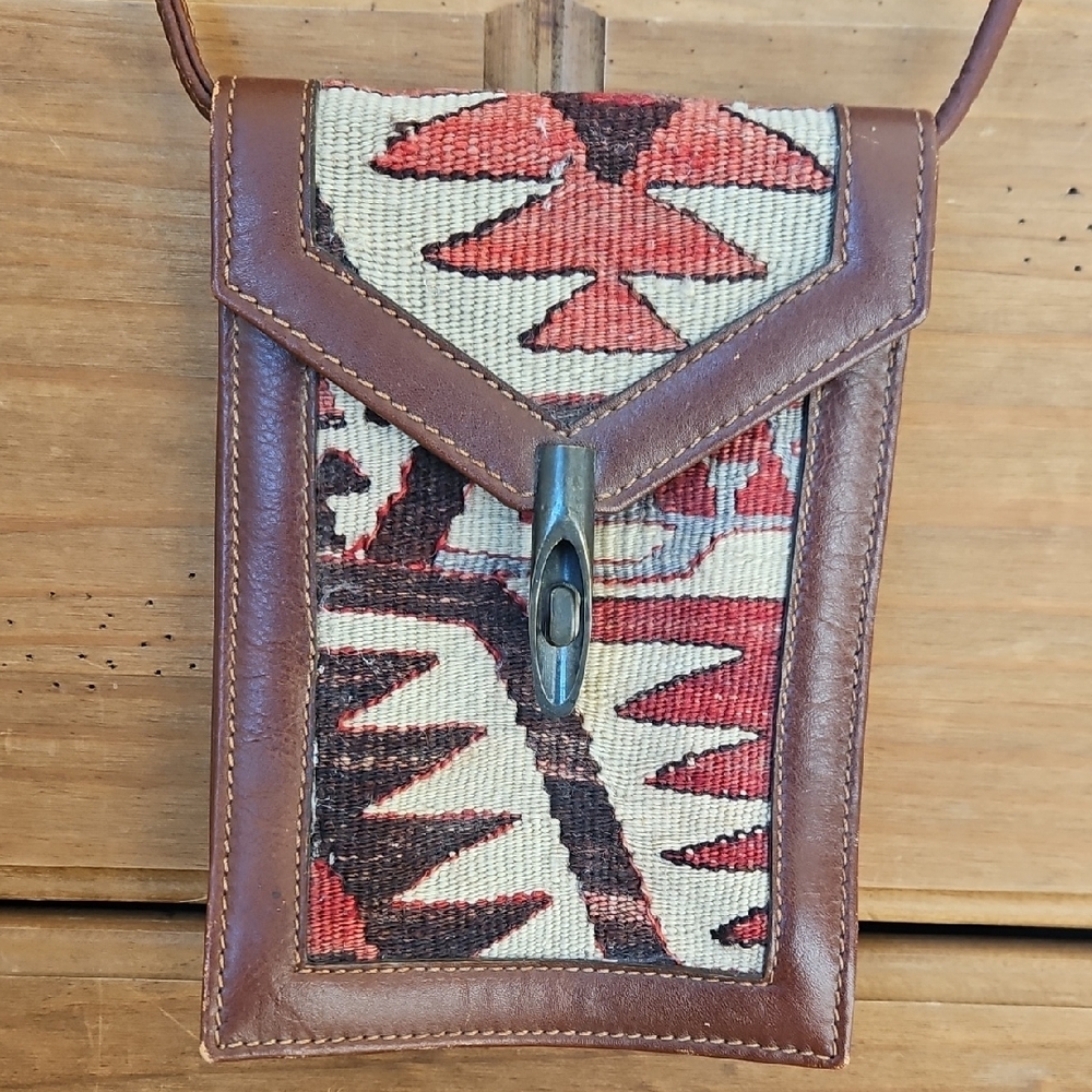 Brown and Red Patterned Crossbody Bag